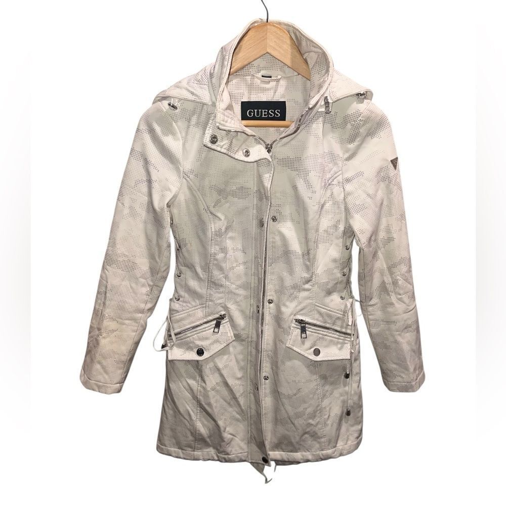Guess Women’s XS White Hooded Anorak Jacket Lightweight Utility Coat